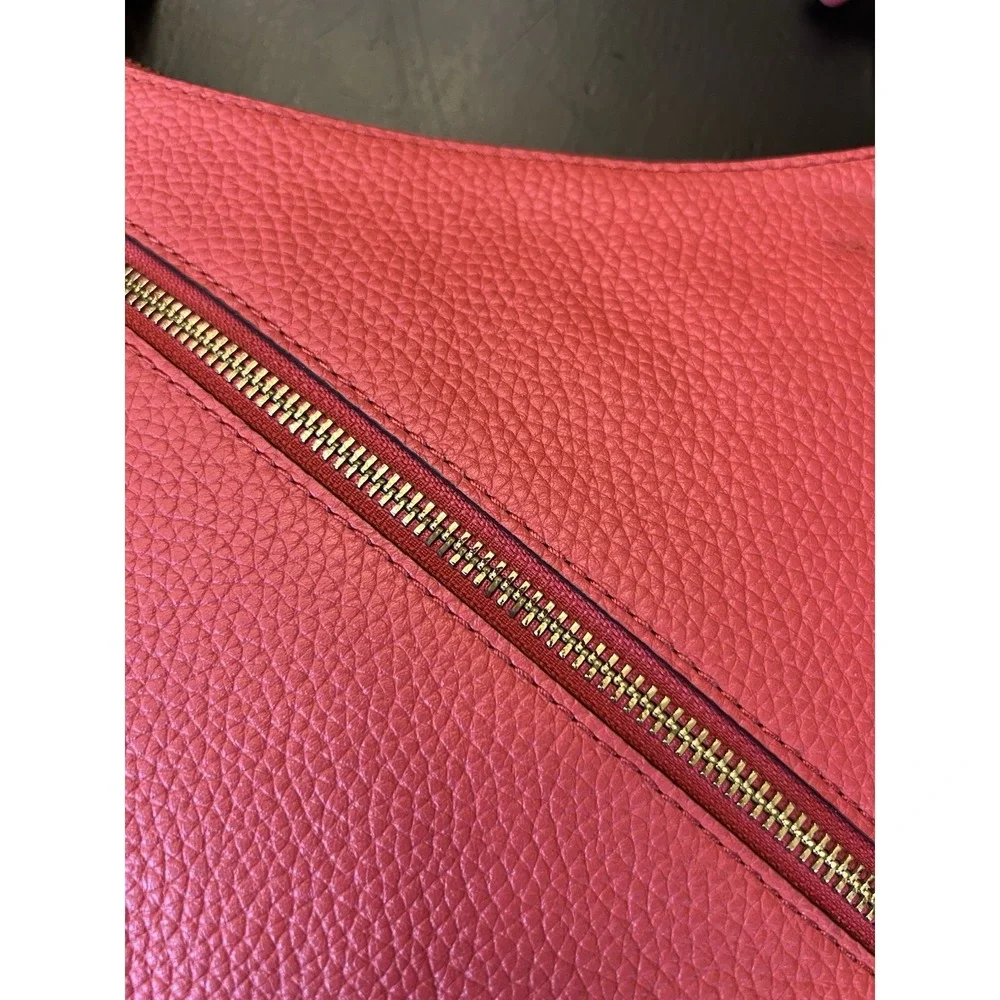 Michael Kors NWT Watermelon Coral Leather Tassle Charm Shoulder Handbag As Is